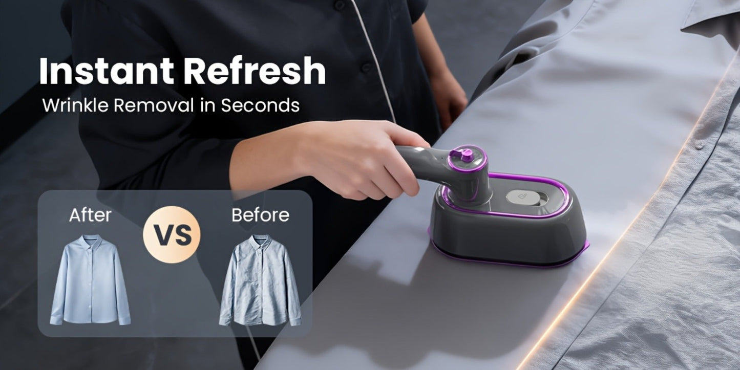 Mini Travel Steamer 2-in-1 Dry Steam Iron Foldable 180 Degree Handle 15-Second Heat 85ml for Entryways, Bedrooms and Living Spaces