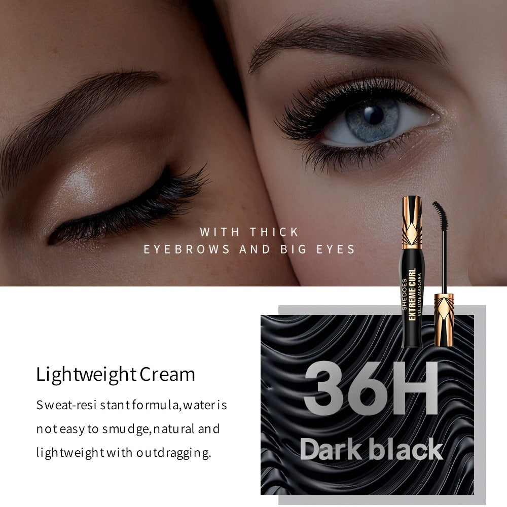 Black Mascara Two-Piece Set with Gold Crown-Style Caps and Curved Black Bristle Applicator Wands