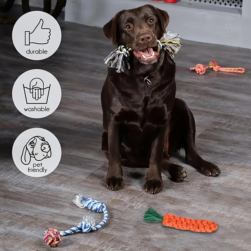 Dog Chew Toys, 6 or 12-Piece Interactive Assorted Set with Rope Knots, Squeaker Balls and Chew Toys for All Breeds