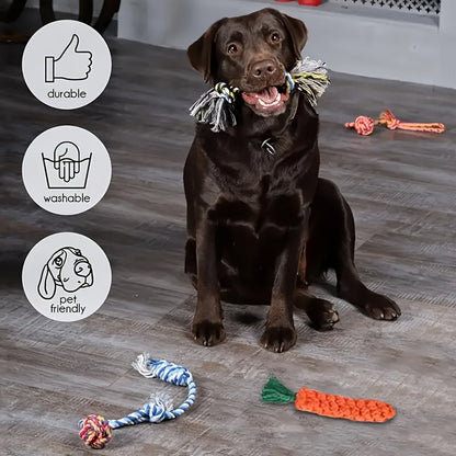 Dog Chew Toys, 6 or 12-Piece Interactive Assorted Set with Rope Knots, Squeaker Balls and Chew Toys for All Breeds