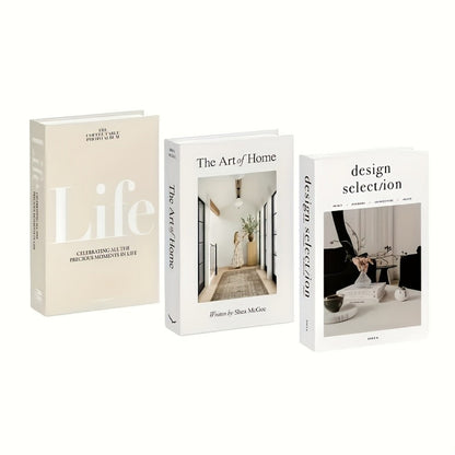 Decorative Books Set of 3 for Home Decor, Faux Coffee Table Books with Gold Text – Life, The Art of Home & Design Choices