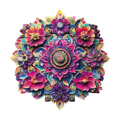 Floral Mandala Wooden Jigsaw Puzzle with Irregular Pieces and S, M and L Options from 5.31 to 11.02 Inches