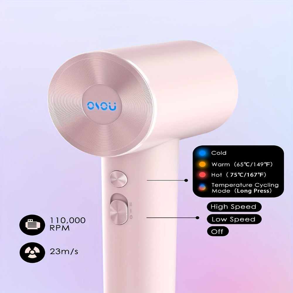 Compact Hair Dryer with 110, 000 RPM Motor-Speed Marking, Six Color Options and Concentrator-Style Nozzle