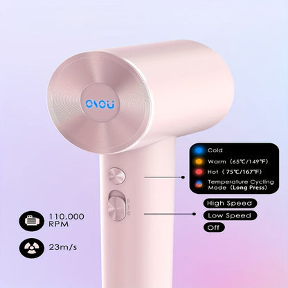 Compact Hair Dryer with 110, 000 RPM Motor-Speed Marking, Six Color Options and Concentrator-Style Nozzle