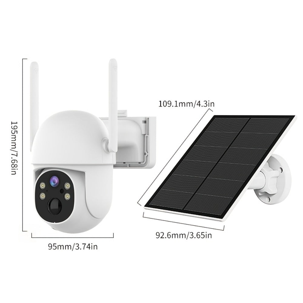 White Solar WiFi Security Camera Set with Two- or Four-Camera Options, Pan-Tilt View and Full-Color Night Vision