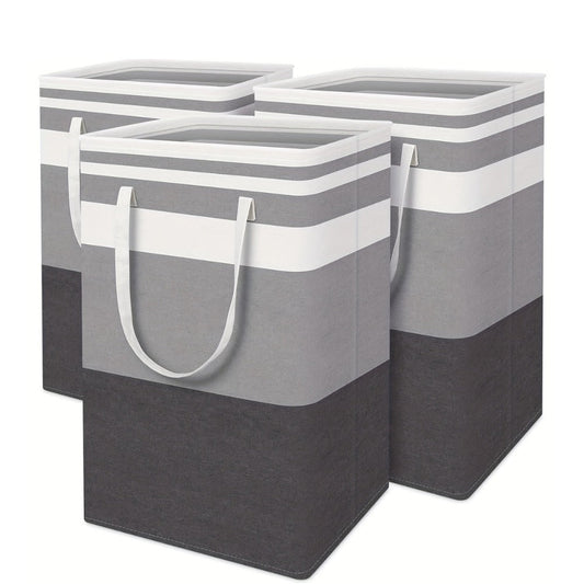 Collapsible Laundry Basket 3 Pack 75L – Freestanding Tall Clothes Hamper with Easy-Carry Handles for Bedroom, Bathroom, Family & Dorm