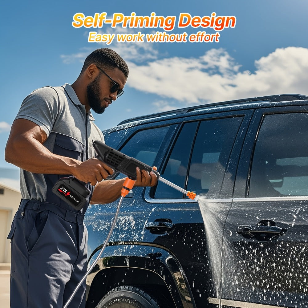 Cordless Pressure Washer 300W – 6-in-1 Nozzle, 1.3GPM Handheld Car Wash Gun with 15000mAh Battery, 60-Min Runtime for Car, Home