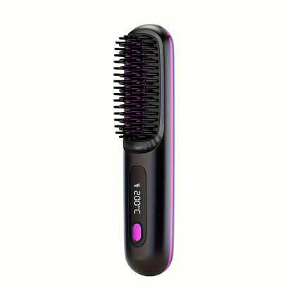 Cordless Hair Straightener USB Rechargeable - 3 Temperature Controls, LED Display, Shine, Travel Flat Iron with Comb & Clips
