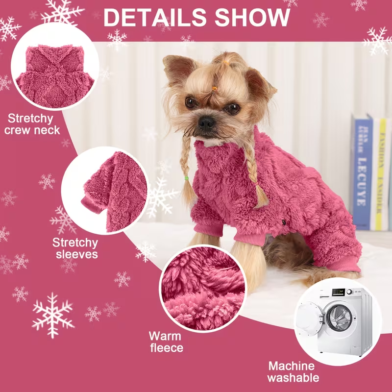 Fleece Dog Turtleneck Jumpsuit with Six Colors, Four-Leg Cut and XXS–M Sizes for Small Pets