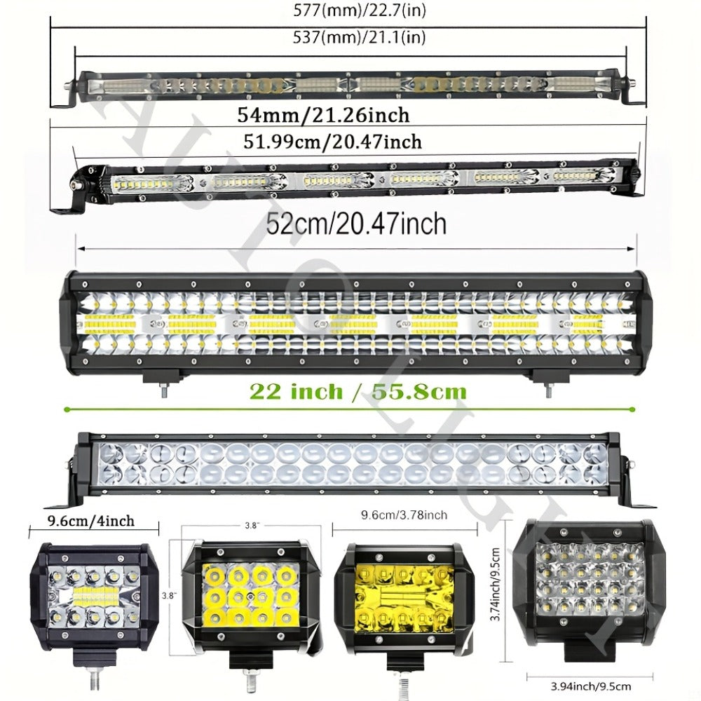 LED Off-Road Light Bar Kit 4"-21" Strip & Work Lights Combo for Jeep Truck Car – Wiring Harness Included