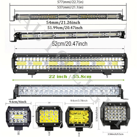 LED Off-Road Light Bar Kit 4"-21" Strip & Work Lights Combo for Jeep Truck Car – Wiring Harness Included