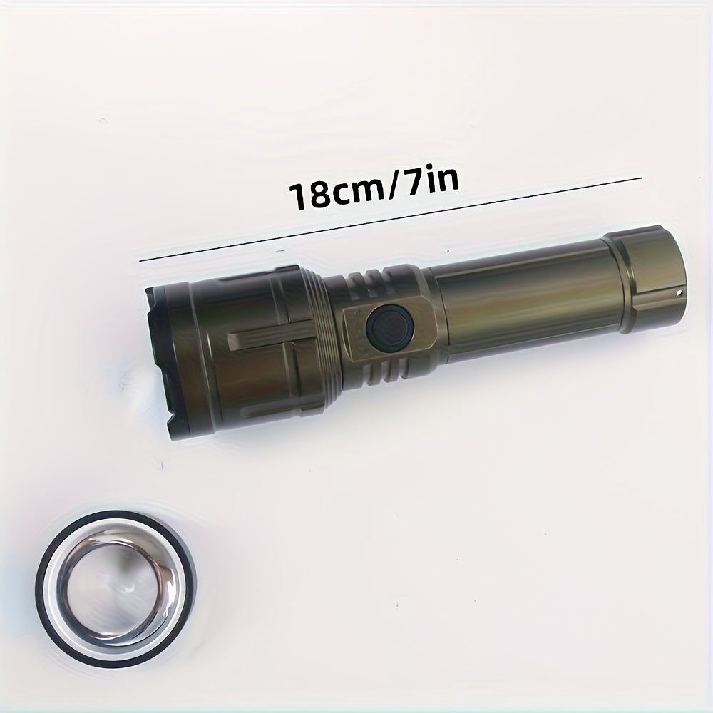 Two-Piece Black Rechargeable Zoom Flashlight Set with Ignition Lens, USB Charging Cable and Focus Control