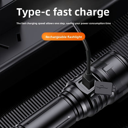 Two-Piece Black Rechargeable Zoom Flashlight Set with Ignition Lens, USB Charging Cable and Focus Control