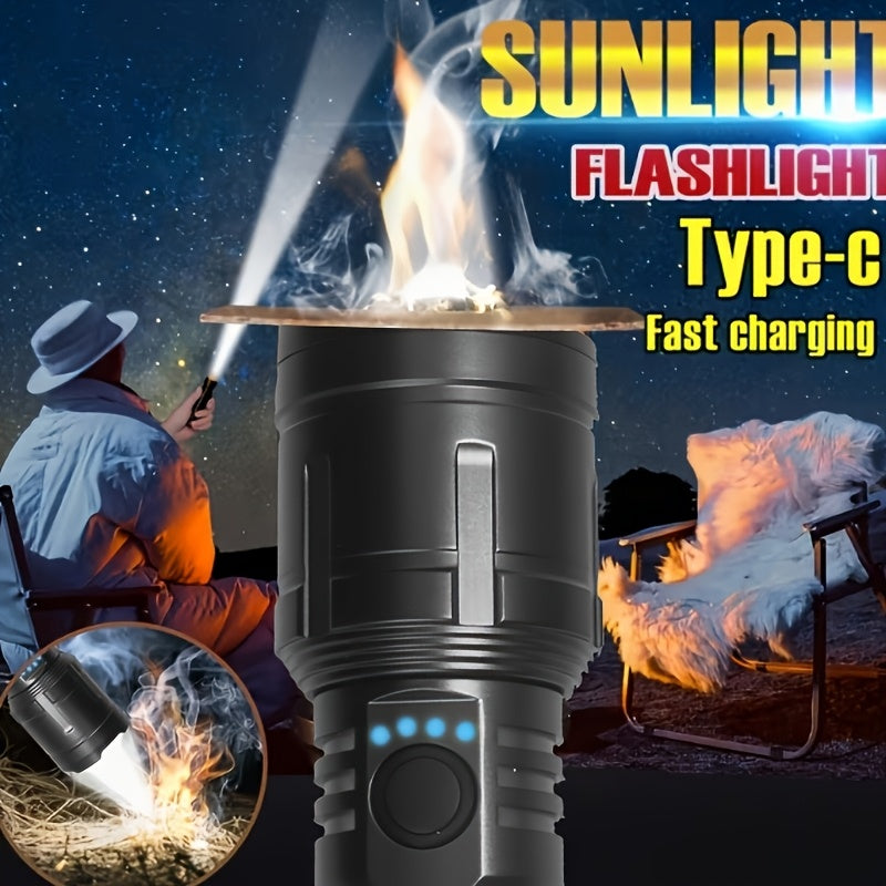 Two-Piece Black Rechargeable Zoom Flashlight Set with Ignition Lens, USB Charging Cable and Focus Control