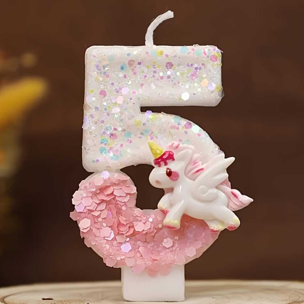 Unicorn Number Cake Topper 0-9 Birthday Party Decoration Glitter Figure Candle Topper for Entryways, Bedrooms and Living Spaces