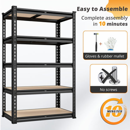 5-Tier Garage Shelving Unit, Metal & Wood Storage Shelves, Adjustable Utility Rack for Garage, Basement
