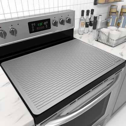 Kitchen Mat, 30x21-Inch Silicone Stove Cover and Counter Drying Pad in Gray or Black with Striped Surface