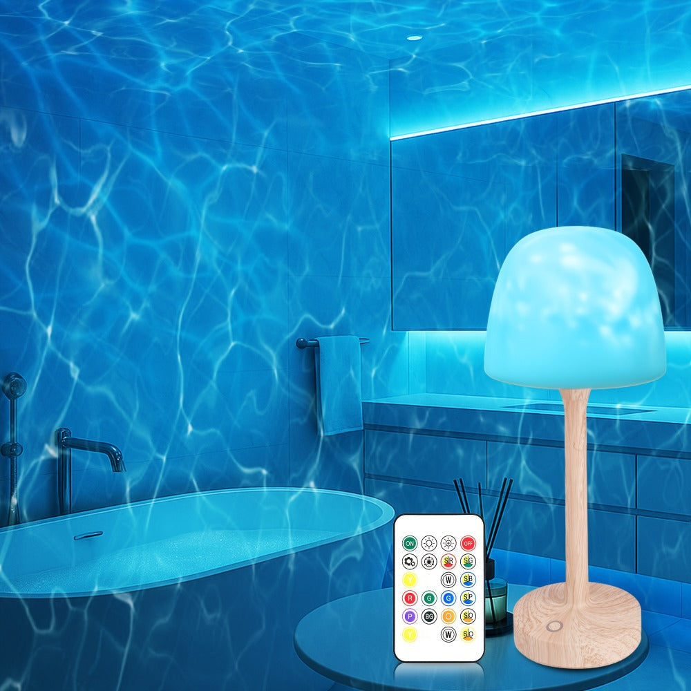 Ocean Wave LED Projector Lamp, 16 Color Rechargeable Cordless Night Light with Remote, Water Ripple Atmosphere Lamp for Bathroom Bedroom