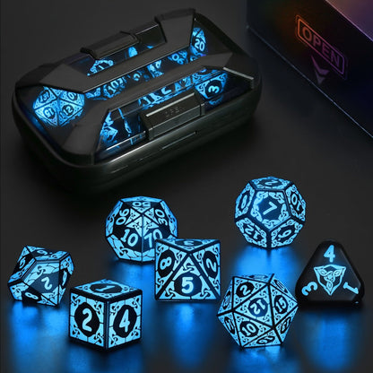 LED Dice Set 7pcs Wireless Rechargeable Light Up, Colorful Glowing Polyhedral Dice with Charging Box