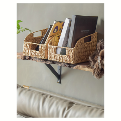 Water Hyacinth Pantry Storage Baskets 2-Pack with Seagrass Options and Integrated Shelf Handles