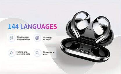 6-Mic AI Translation Bone Conduction Headset 144 Languages, Real-Time Translator Wireless Headphones
