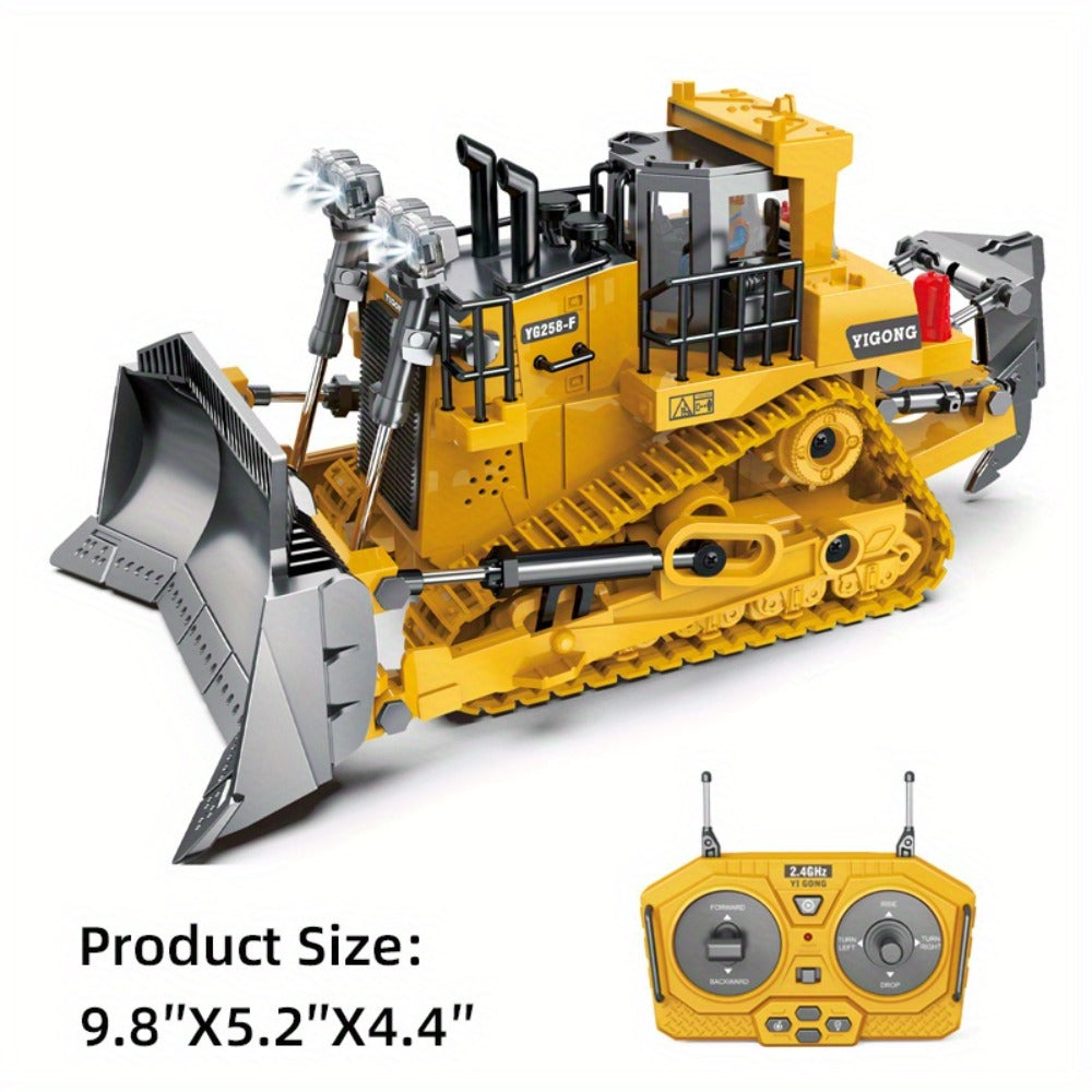 RC Construction Vehicle Toy Set 2.4GHz Remote Control Excavator Bulldozer Dump Truck Loader with Alloy Head LED Lights & Sounds