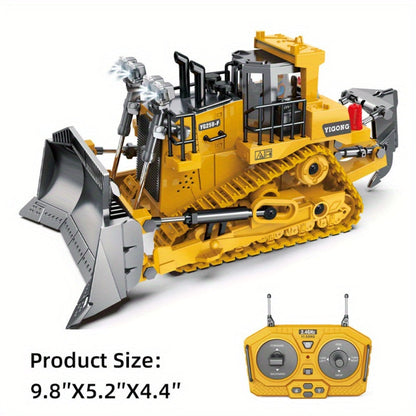 RC Construction Vehicle Toy Set 2.4GHz Remote Control Excavator Bulldozer Dump Truck Loader with Alloy Head LED Lights & Sounds