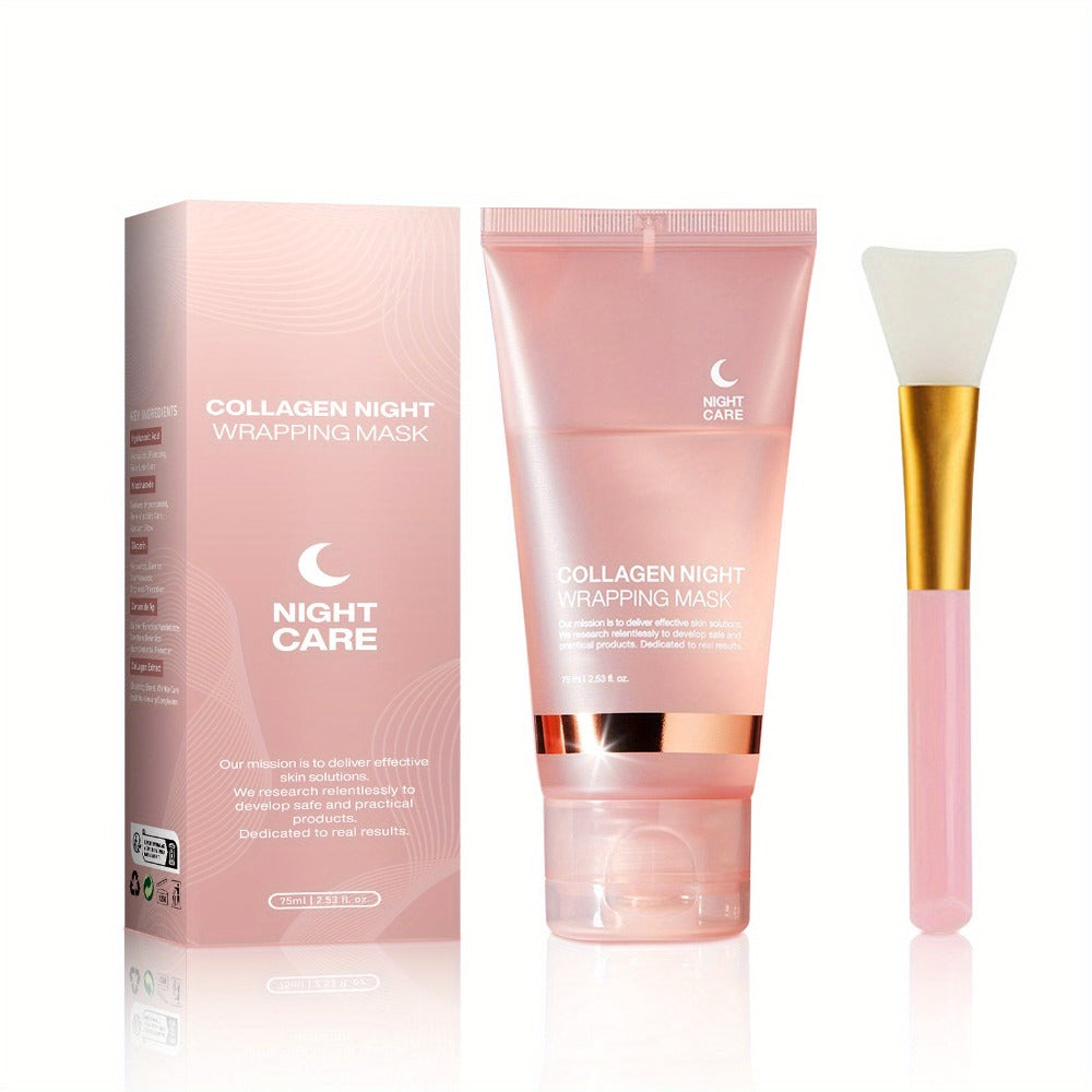 Collagen Night Mask with Brush Overnight Face Mask Sleeping Mask Elasticity Skin Care for All Skin Types