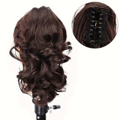 Hair Extensions Curly 8-Inch Synthetic Ponytail with Claw Clip and Eight Dark, Brown and Blonde Colors
