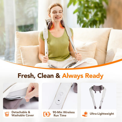 Wearable Neck & Shoulder Massager with Heat, 6D Bionic Hand Kneading Trapezius Massager, 9 Modes 3 Intensities 40-45°C Heat