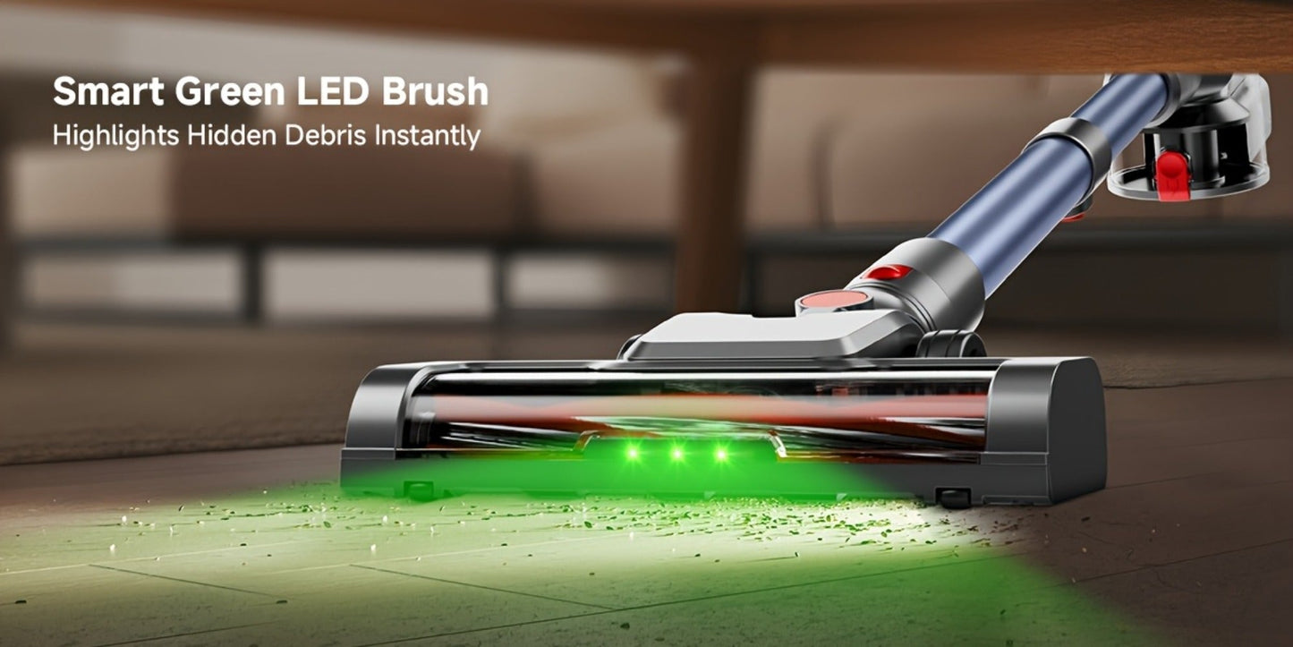 Cordless LED Stick Vacuum Cleaner with Removable Battery, Two Suction Modes and Seven Color Options