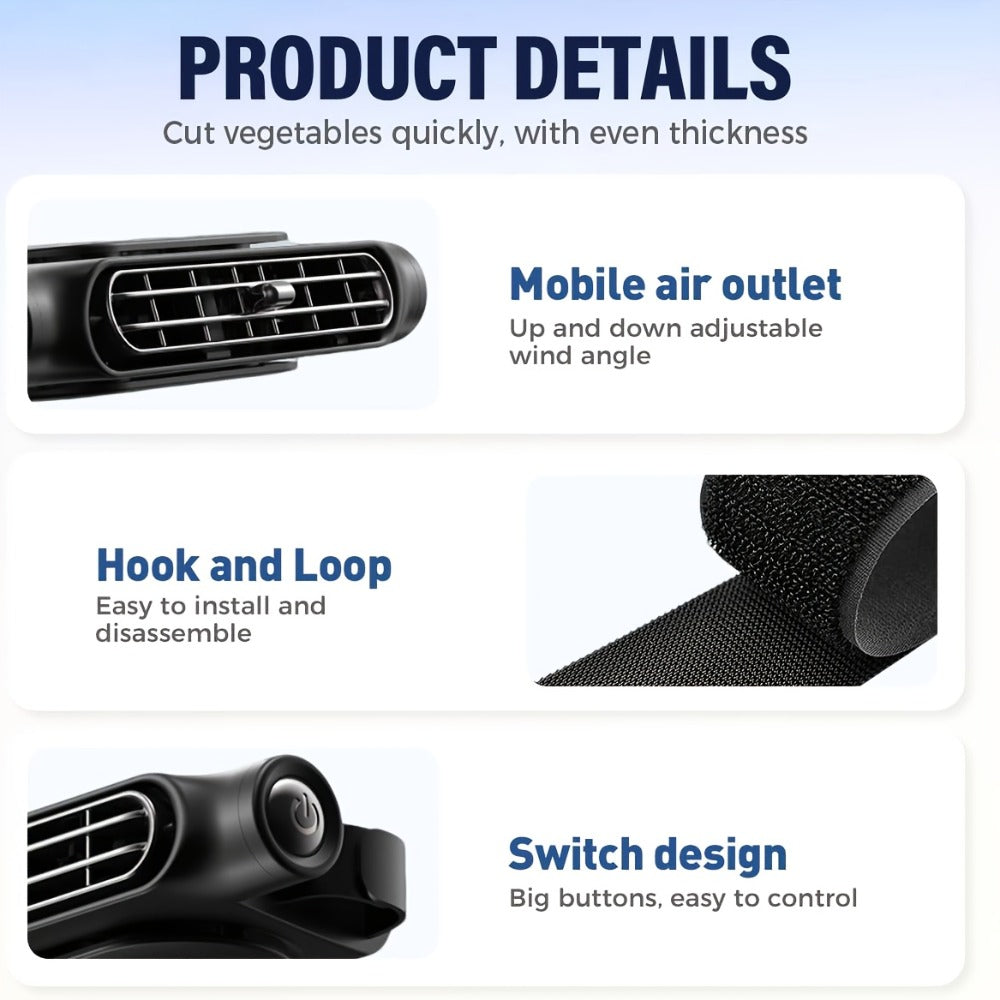 USB Car Seat Fan with Enclosed Air Outlet, Three Speed Settings and White or Black Color Options