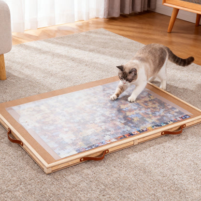 Jigsaw Puzzle Table 35"x27" with 360° Rotating Turntable & Easy-Pull Handle Drawers – Large Puzzle Board Organizer with Dust Cover for 1500