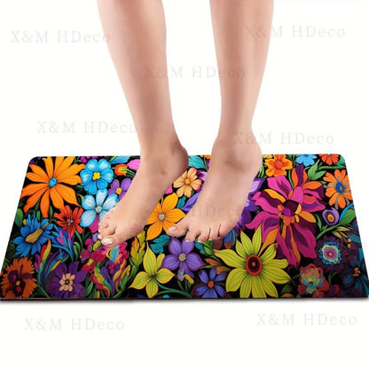Kitchen Mat Floral Design, Rectangular Rug, 100% Polyester Floor Mat for Kitchen, Bathroom, Laundry Room