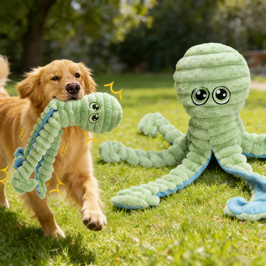 Squeaky Octopus Dog Toy – Soft Plush Chew Toy with Squeaker & Teeth Cleaning Design for Small Medium Large Dogs