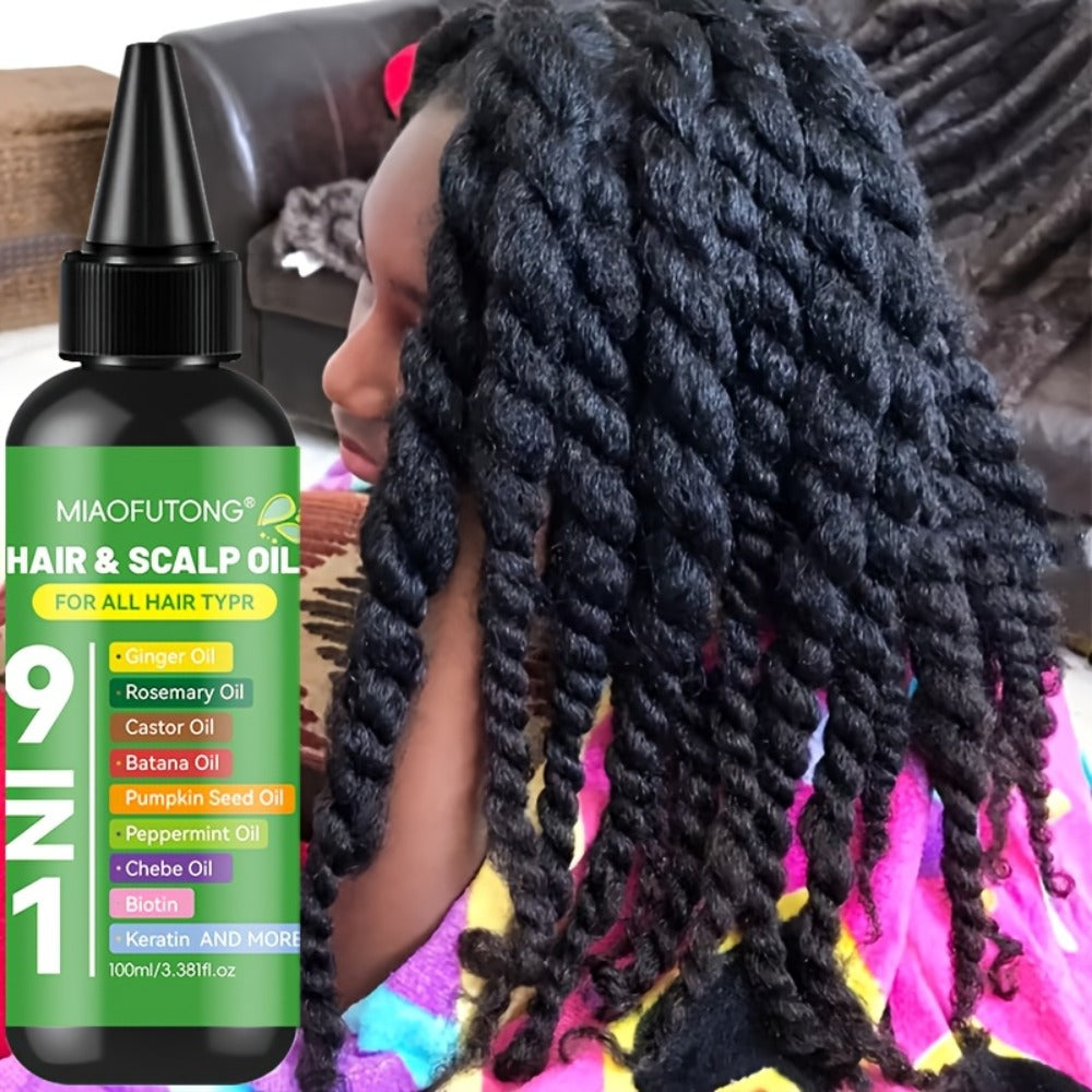 Hair Care Oil 9-in-1 with Turmeric, Rosemary, Castor Oil & Biotin – Deep Hydration, Frizz Control & Smoothness, Plant-Based Squalane