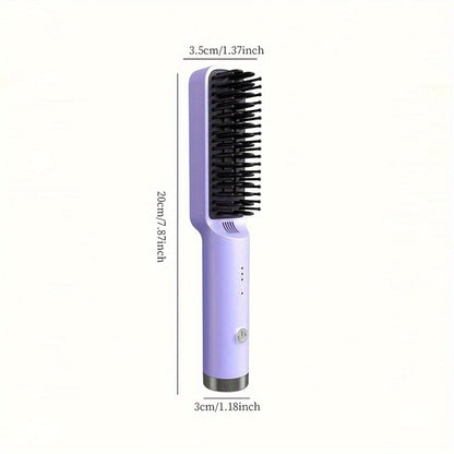 Compact Hair Straightening Brush with Three Color Options, LED Indicators and Three Pictured Heat Levels