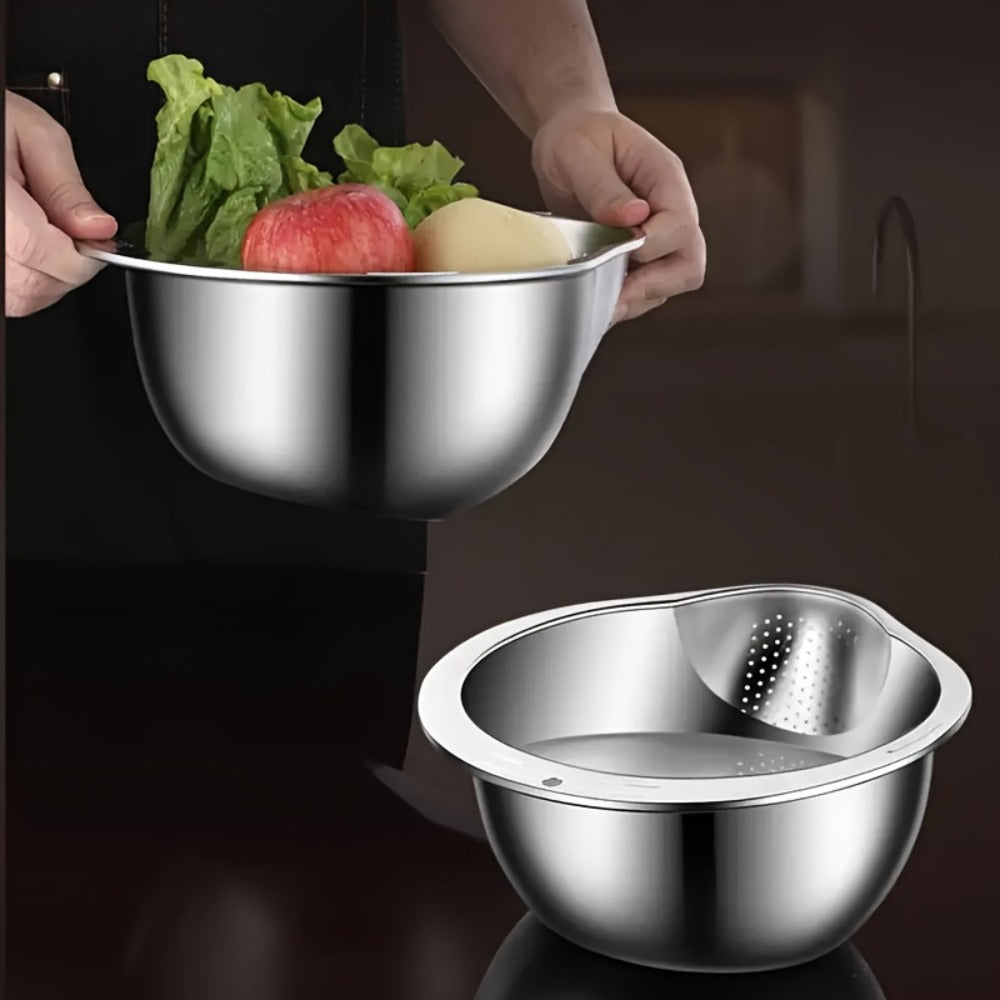 Stainless Steel Kitchen Colander with Handle – Multipurpose Rice Strainer Mesh Basket for Washing Rice