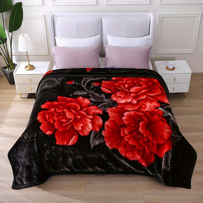 Reversible Plush Blanket 2-Ply 520GSM Milk Velvet - Queen King Size Blanket with Vibrant Animal & Floral Designs