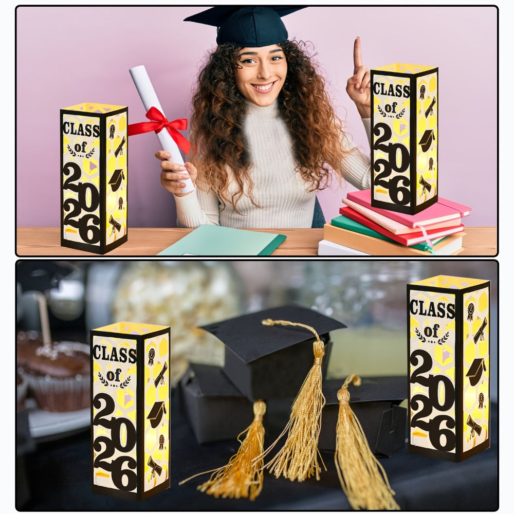 Graduation Centerpiece Set 6pcs Class of 2026 – Decorative Lantern Box Table Decorations for High School & College Graduation Party