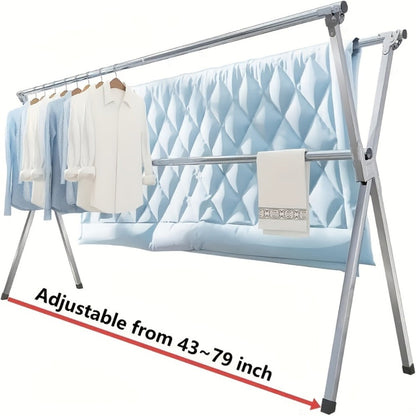 Foldable Clothes Drying Rack 3-Bar, Stainless Steel Collapsible Laundry Rack, Retractable 63" or 79" for Indoor & Outdoor Use