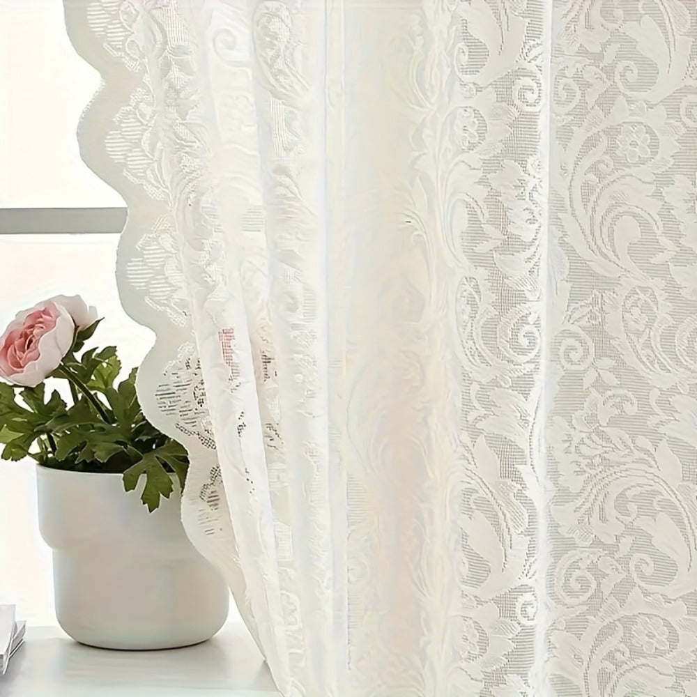 Sheer Curtain Rod Pocket Floral Lace Semi-Sheer Window Panel for Living Room Bedroom Kitchen Bathroom, 100% Polyester, Machine Washable