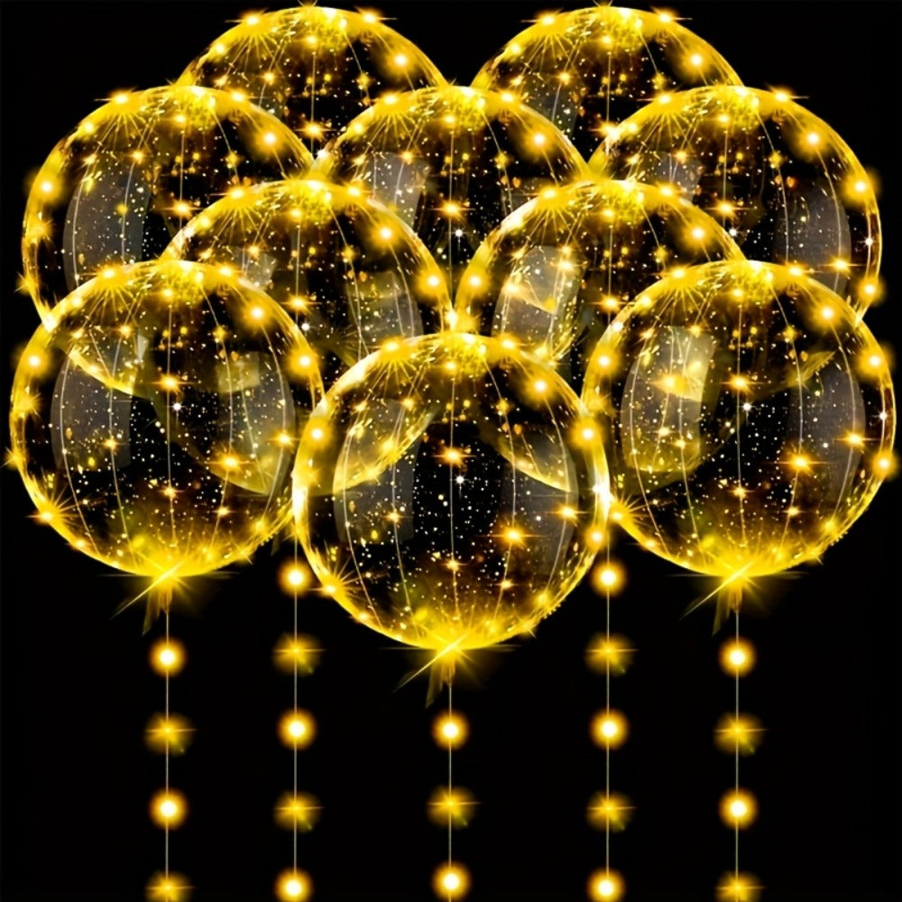 Party Decorations 20-Piece Clear Bobo Balloon Kit with LED String Lights and Six Light Color Options