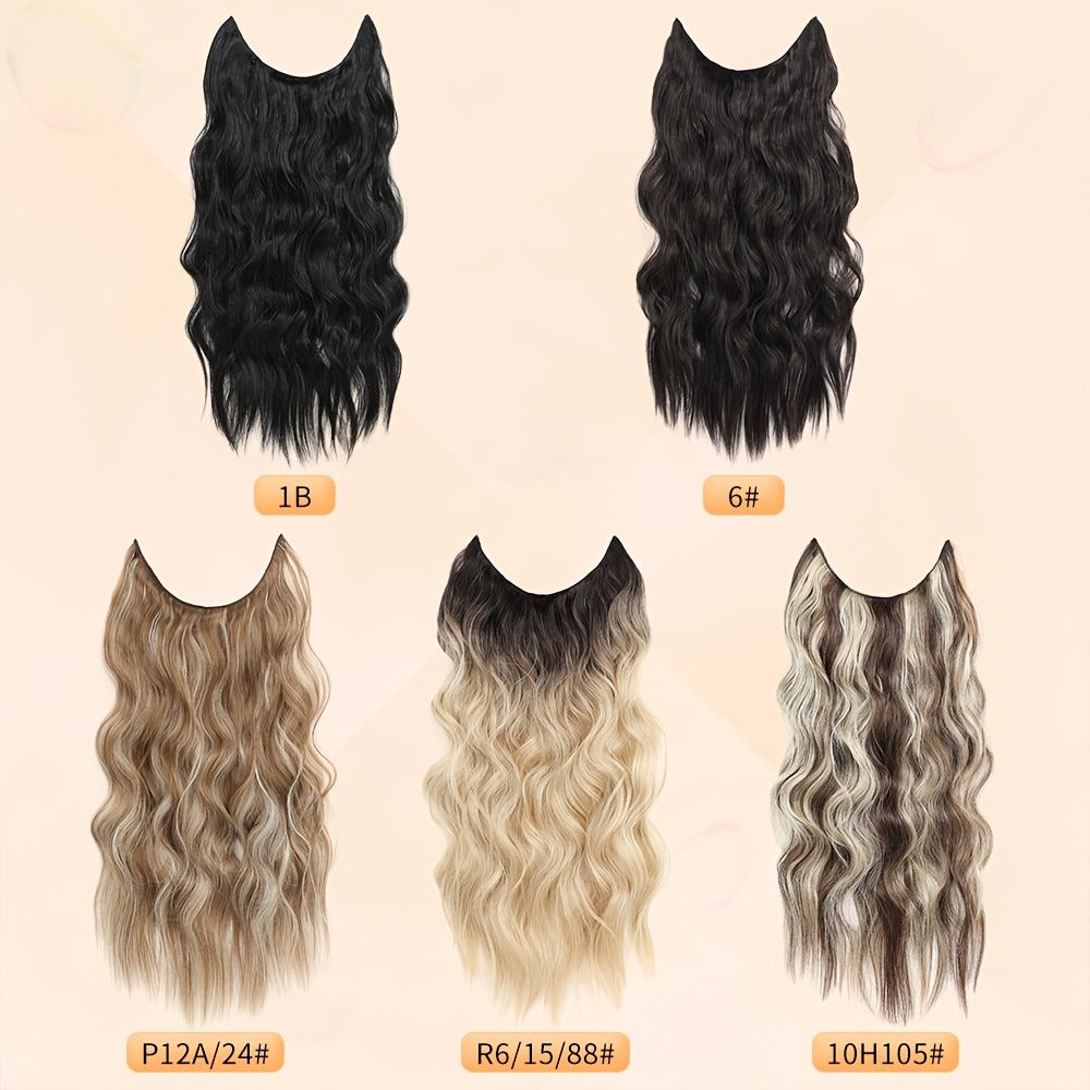 Invisible Wire Hair Extensions 22 Inch for Women – Transparent Fish Line 4 Clips Long Wavy Hairpiece for Thin Fine Hair