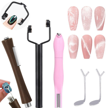 4-in-1 Y-Shaped Cat Eye Nail Magnet Stick Double Head – Heart & Multi-Pattern Magnetic Tool for Cat Eye Gel Polish Nail Art