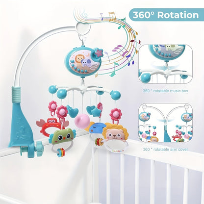 Baby Musical Crib Mobile with Music & Lights Projection, Take-Along Rattle & Music Box, Owl, Star & Penguin Styles
