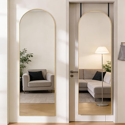 Full Length Mirror 47x14, Over the Door or Wall Mounted Hanging Mirror, Aluminum Alloy Frame, Full Body Dressing Mirror for Bedroom