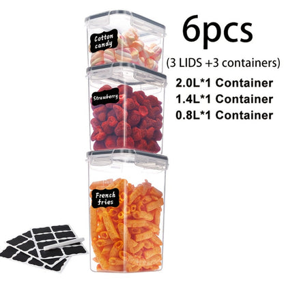 Pantry Jar Food Storage Organizer with Black Flip-Top Lids, Labels and Six Available Set Sizes