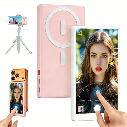 Wireless Selfie Monitor Screen for iPhone Android, 2500mAh Battery, Remote Control, 3-Level Brightness & Wide Screen Mode