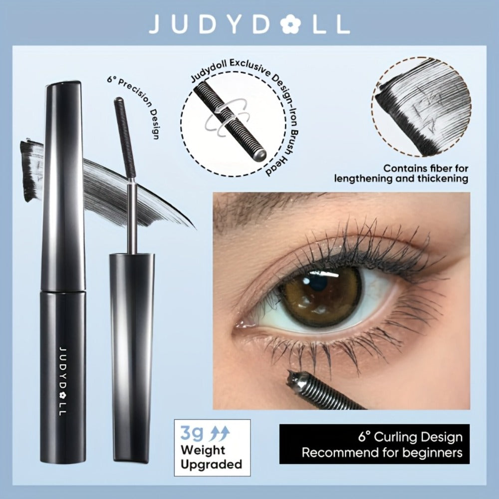 JUDYDOLL Mascara in Black or Brown with Curling or Precision Metal Applicator Designs and Slim Gray Tubes